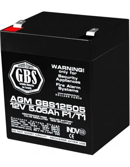 Acumulator 12V Sisteme Alarma, Dimensiuni 90 x 70 x 107 mm, Baterie 12V 5.05Ah F1, TED Electric GBS