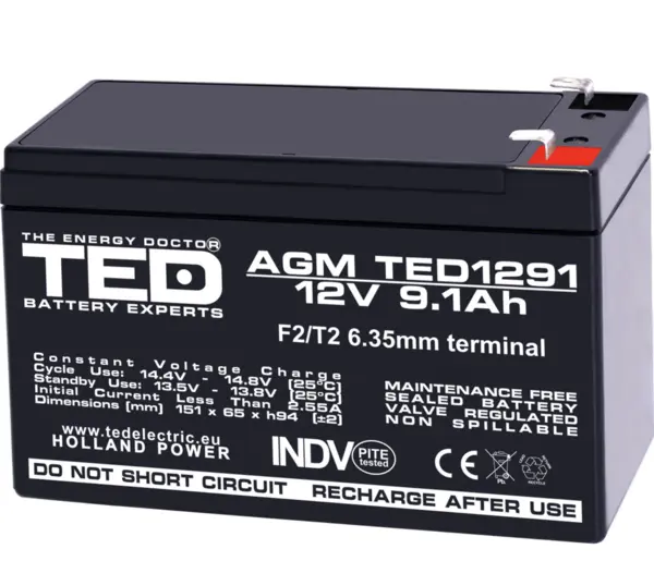 Acumulator 12V Stationar Dimensiuni 151 x 65 x 95 mm Baterie 12V 9.1Ah TED Electric