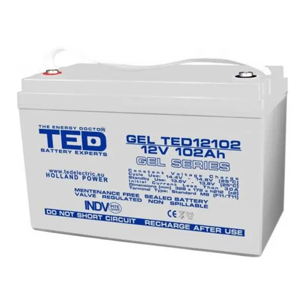 Acumulator AGM VRLA 12V 102A GEL Deep Cycle 328mm x 172mm x h 214mm F12 M8 TED Battery Expert Holland TED003492 (1)