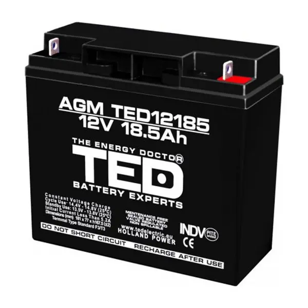 Acumulator AGM VRLA 12V 18,5Ah pentru sisteme de securitate, TED Battery Expert Holland TED002778