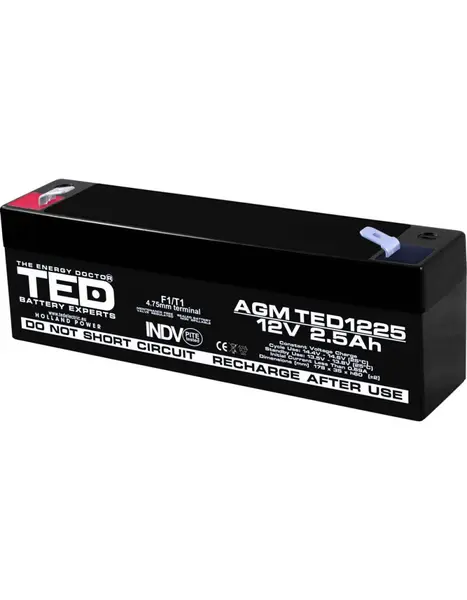 Acumulator AGM VRLA 12V 2,5Ah TED Battery Expert Holland, terminal F1, TED003096