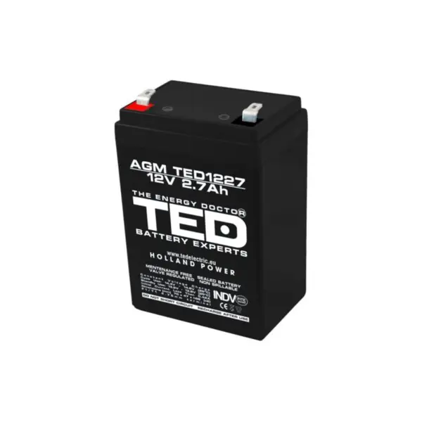 Acumulator AGM VRLA 12V 2,7Ah TED Battery Expert Holland, terminal F1, TED003119