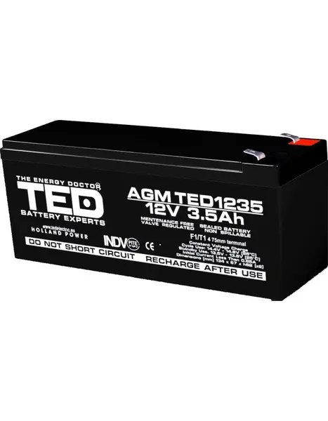 Acumulator AGM VRLA 12V 3,5Ah TED Battery Expert Holland, terminal F1, TED003133