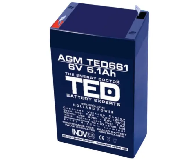 Acumulator AGM VRLA 6V, 6.1Ah, F1, T1, TED002938
