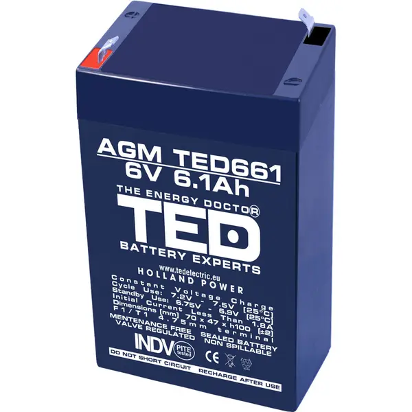 Acumulator AGM VRLA TED TED002938, 6 V, 6.1 A