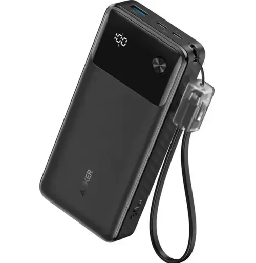 Acumulator extern Anker PowerCore 20000 mAh, 30W, 2x USB-C, 1x USB-A, cablu USB-C incorporat (Negru)