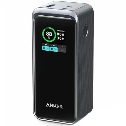 Acumulator extern Anker Prime, 20.000 mAh, 200W, Smart Digital Display, 2x USB-C, 1x USB-A, Negru