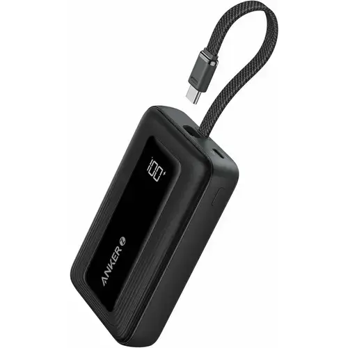 Acumulator extern Anker Zolo 10.000 mAh, 30W, 1x USB-C, 1x USB-A, cablu USB-C incorporat (Negru)