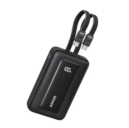 Acumulator extern Anker Zolo 20.000 mAh, 45W, 2x Cablu USB-C incorporat (Negru)