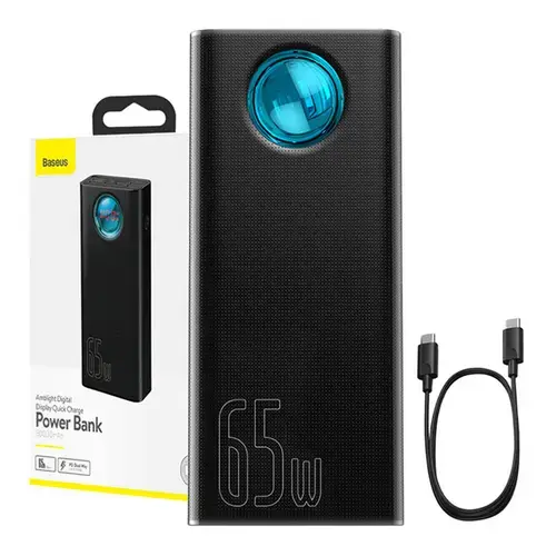 Acumulator extern Baseus Amblight Digital Display, 30.000 mAh, Incarcare rapida, cablu USB-C la USB-C inclus (Negru)