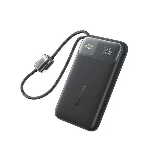 Acumulator extern Baseus EnerFill FC11 10.000 mAh, 22.5W, USB-C, USB-A, cablu detasabil (Negru)