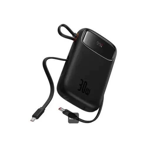 Acumulator extern Baseus Qpow2 Digital Display, 20000 mAh, 30 W, 2 x USB Type-C, 1 x USB, Display, Cablu USB-C (Negru)