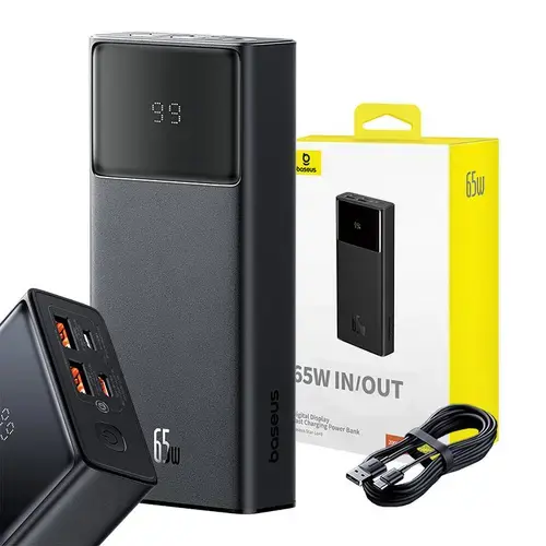 Acumulator extern Baseus Star Lord, 20000mAh, 65W, Quick Charge, 1x USB-C, 2x USB-A (Negru)