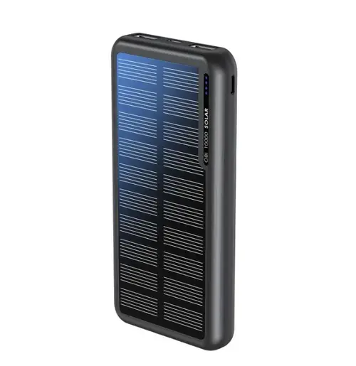 Acumulator extern Boompods Obi Solar, 10000mAh, USB-C, 2x USB-A, Incarcare solara (Negru)