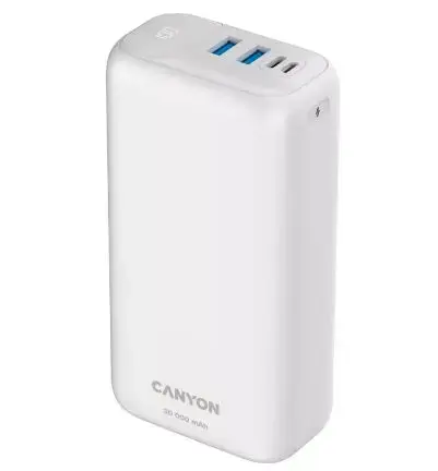 Acumulator Extern Canyon PB301B, 30000 mAh, 2x USB-A, 1x USB Type-C, PD, Quick-Charge, 20W (Alb)
