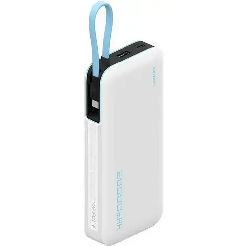 Acumulator extern Cuktech CP25, 20000 mAh, 55 W, 1 x USB, 1 x USB Type-C, 1 x cablu USB Tpe-C integrat (Alb)