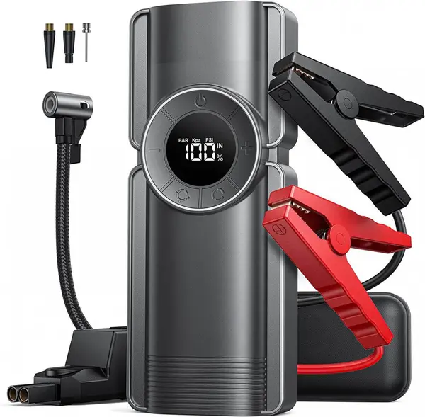 Acumulator extern pornire auto / Jump Starter 12 V cu compresor 150 PSI, curent de pornire 1200 A, curent maxim 2500 A, capacitate 20000 mAh, lanterna