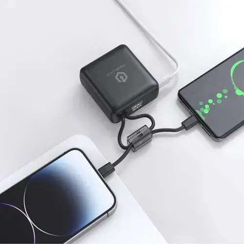 Acumulator extern PowerLocus PWL-POWERBANK10K-BLACK, 10000mAh, 20W PD Fast Charging, cabluri incorporate Type-C si Lightning (Negru)
