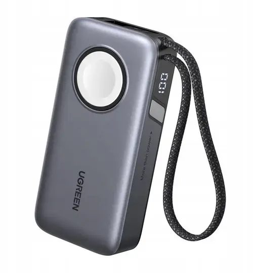 Acumulator extern Ugreen PB527, 10000 mAh, 30 W, USB Type-C, Incarcare wireless magnetica Apple Watch (Gri)