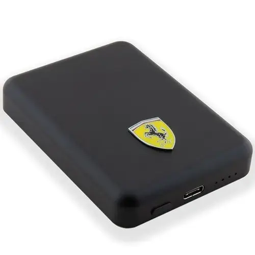 Acumulator extern wireless Ferrari, 5000mAh, 15W, Magsafe, 1xUSB-C, 1xMicroUSB, Indicator baterie (Negru)