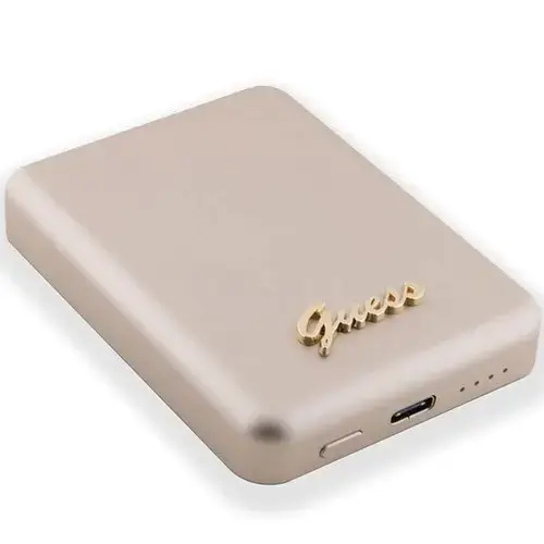 Acumulator extern Wireless Guess Metal Script Logo MagSafe, Aluminiu/Silicon, 3000mAh (Auriu)