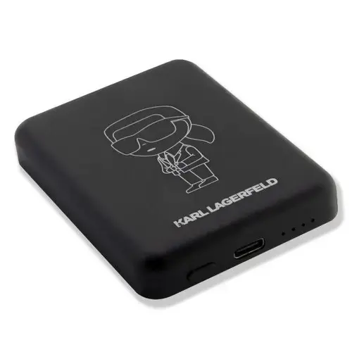 Acumulator extern wireless Karl Lagerfeld, 3000mAh, Magsafe, 1xUSB-C, Indicator baterie (Negru)