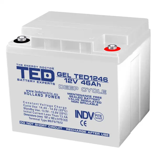 Acumulator GEL 12V 46Ah Deep Cycle, fara mentenanta, M6, pentru sisteme solare, rulota, cabana si aplicatii off-grid