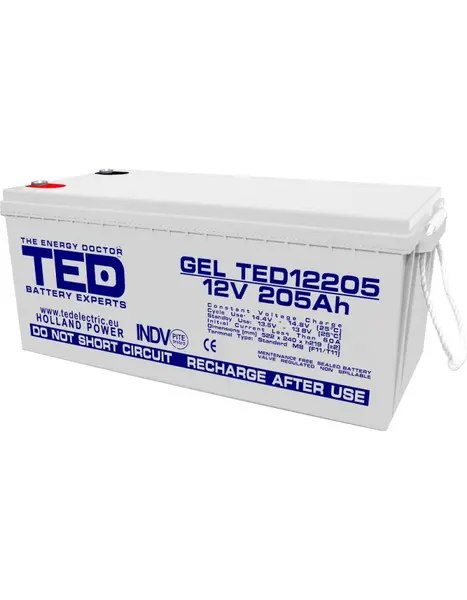 Acumulator GEL Deep Cycle 12V 205Ah VRLA, terminal M8, 525x243x220mm, TED Battery Expert Holland TED003522