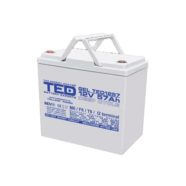 Acumulator GEL Deep Cycle 12V 57Ah, terminal M6, pentru UPS și sisteme fotovoltaice, TED TED1257
