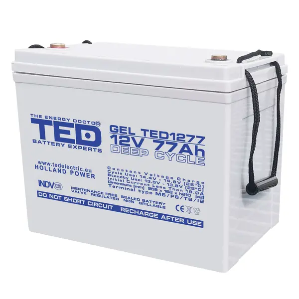 Acumulator GEL Deep Cycle 12V 77Ah, terminal M6, 259×168×211 mm, TED Battery Expert Holland TED003409
