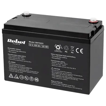 Acumulator gel Deep Cycle Rebel 12V 100Ah, fara mentenanta, 333 x 173 x 222 mm