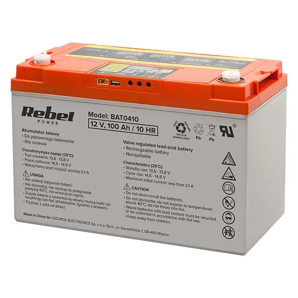 Acumulator Gel Plumb Rebel, Deep cycle, Afisaj, 12V 100AH - BAT0410