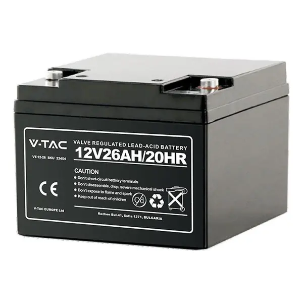 Acumulator gel plumb, V-tac, 12V, 26ah, 175x166x125mm, SKU-23454