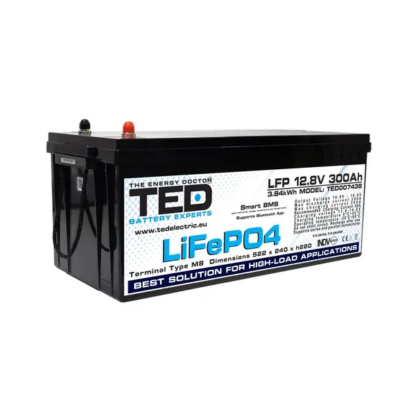 Acumulator LiFePO4 12.8V 300Ah 3840Wh BMS integrat Bluetooth terminal M8 TED Electric TED007438