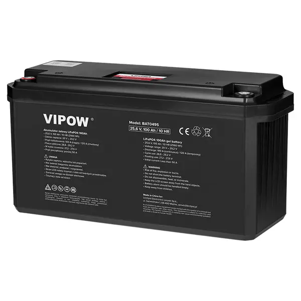Acumulator LiFePO4 VIPOW 100Ah 25.6V cu BMS, 2560Wh, BAT0495