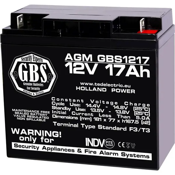 Acumulator pentru sisteme de alarma AGM TED GBS GBS002679, 12 V, 17 Ah, F3