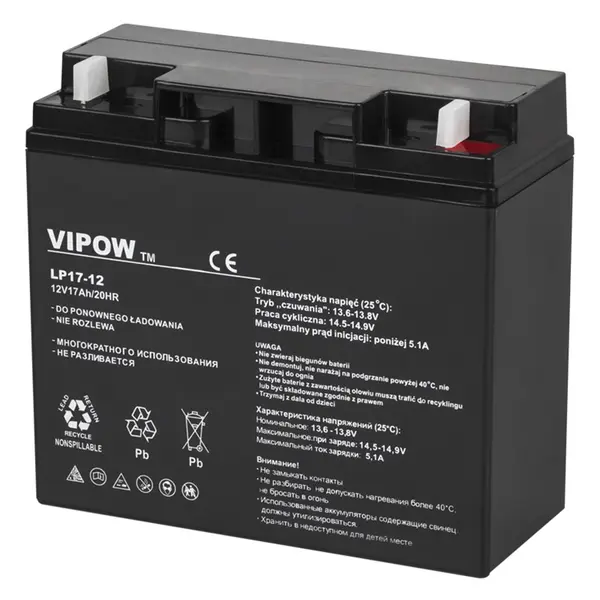 Acumulator staționar AGM VRLA 12V 17Ah, baterie plumb-acid etanșă, borne F3, VIPOW BAT0212