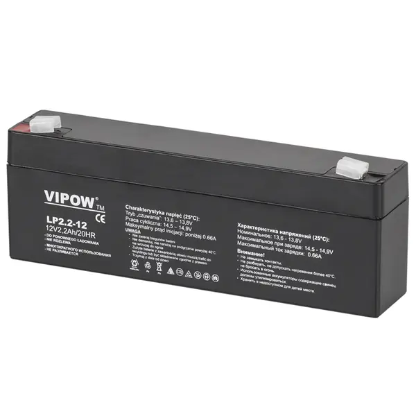 Acumulator staționar AGM VRLA 12V 2.2Ah, borne F1, VIPOW BAT0220