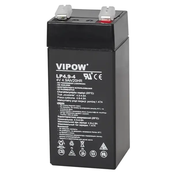Acumulator stationar AGM VRLA VIPOW 4V 4.9Ah, baterie plumb acid