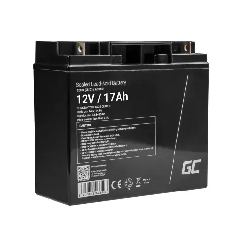 Acumulator stationar Green Cell AGM 12V 17Ah VRLA plum acid baterie fara mentenanta, pentru cositoare, scuter, barca