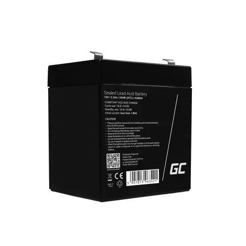 Acumulator stationar Green Cell AGM 12V 5.3Ah VRLA plum acid baterie fara mentenanta, pentru sisteme de alarma