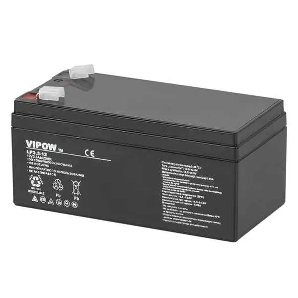Acumulator Vipow, stationar AGM VRLA 12V 3.3Ah, BAT0219