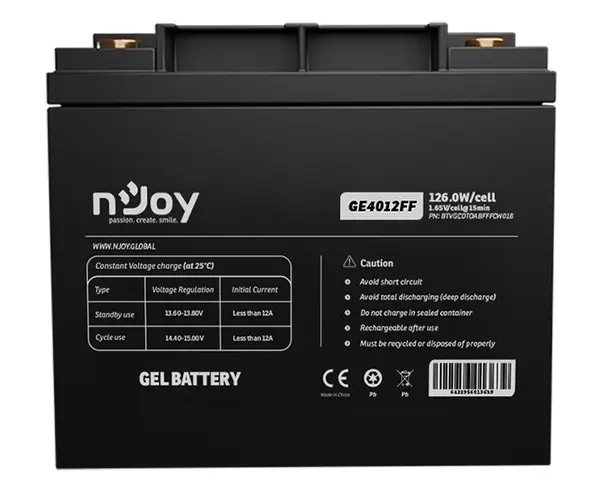 Acumulator VRLA cu gel, 12V, 126W/celula, pentru UPS-uri, Njoy GE4012FF