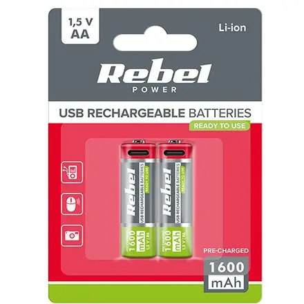 Acumulatori Li-ion Aa R6 1600mah Usb-c Blister 2 Rebel BAT2014