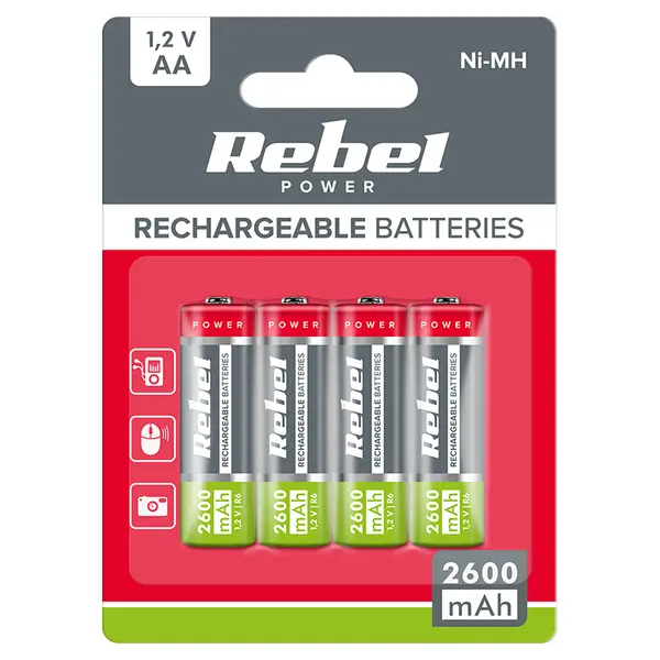 Acumulatori Rebel Power, Ni-MH AA R6 2600mAh blister 4 buc, BAT2012