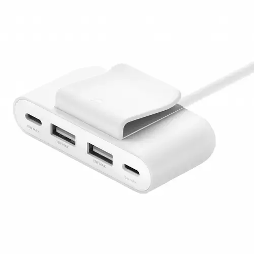 Adaptor alimentare Belkin BoostCharge BUZ001bt2MWHB7, 2 Porturi USB-A 12 W, 2 Porturi USB-C 15 W, Clema (Alb)