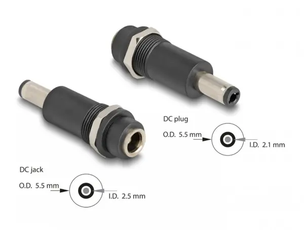 Adaptor alimentare DC 5.5 x 2.5mm la DC 5.5 x 2.1mm M-T, Delock 64281