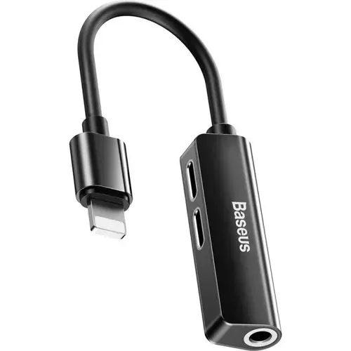 Adaptor Audio Baseus Lightning - 2 X Lightning / 3.5 Mm L52, CALL52-01, Negru