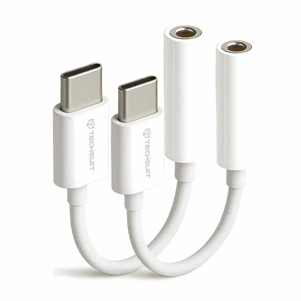 Adaptor Audio USB-C - 3.5mm Techsuit AC18 MusicBox, Alb, Set 2 bucati