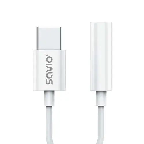 Adaptor audio USB Tip C la Mini Jack 3.5mm Savio AK-51, pentru Xiaomi, Huawei, Oppo, Alb
